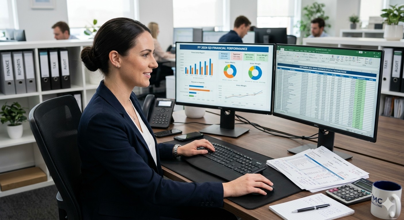 Financial report showing parking transaction data with bank deposit reconciliation spreadsheet